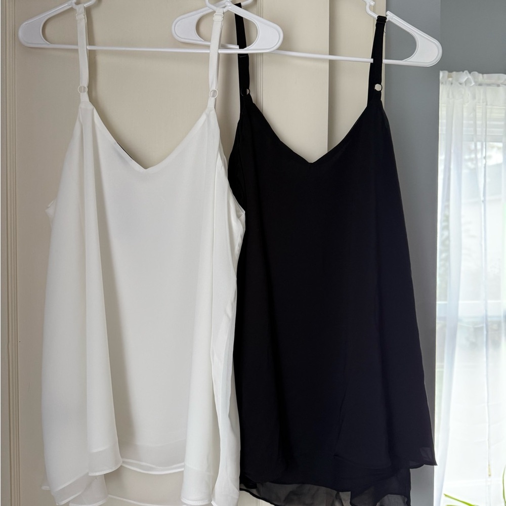 Torrid set of White and Black V-Neck Camisoles sheer overlay